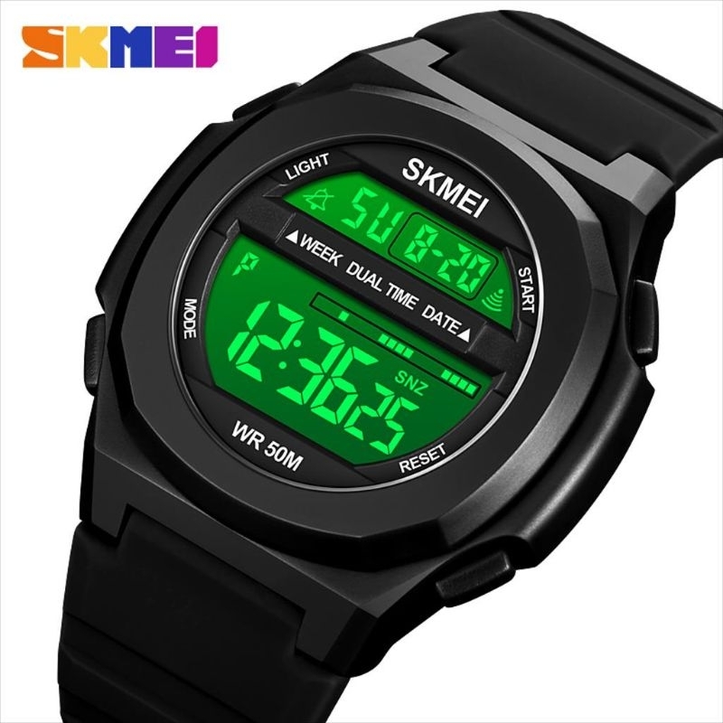 jam tangan pria wanita digital rubber 1821 led hitam
