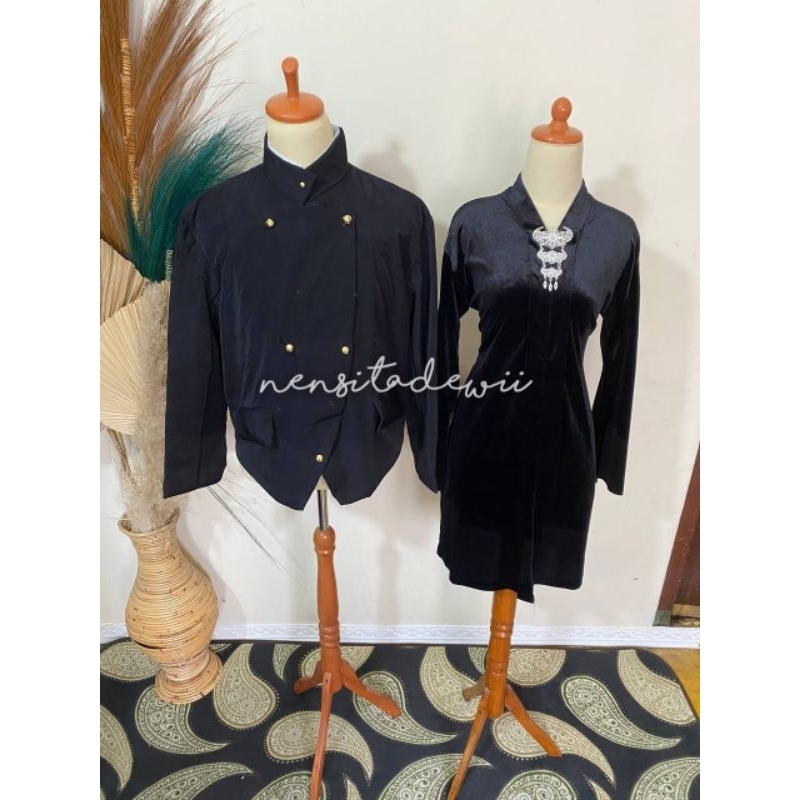 Beskap Solo (Polos) + Kebaya Kartini Body Panjang, Nuansa Hitam