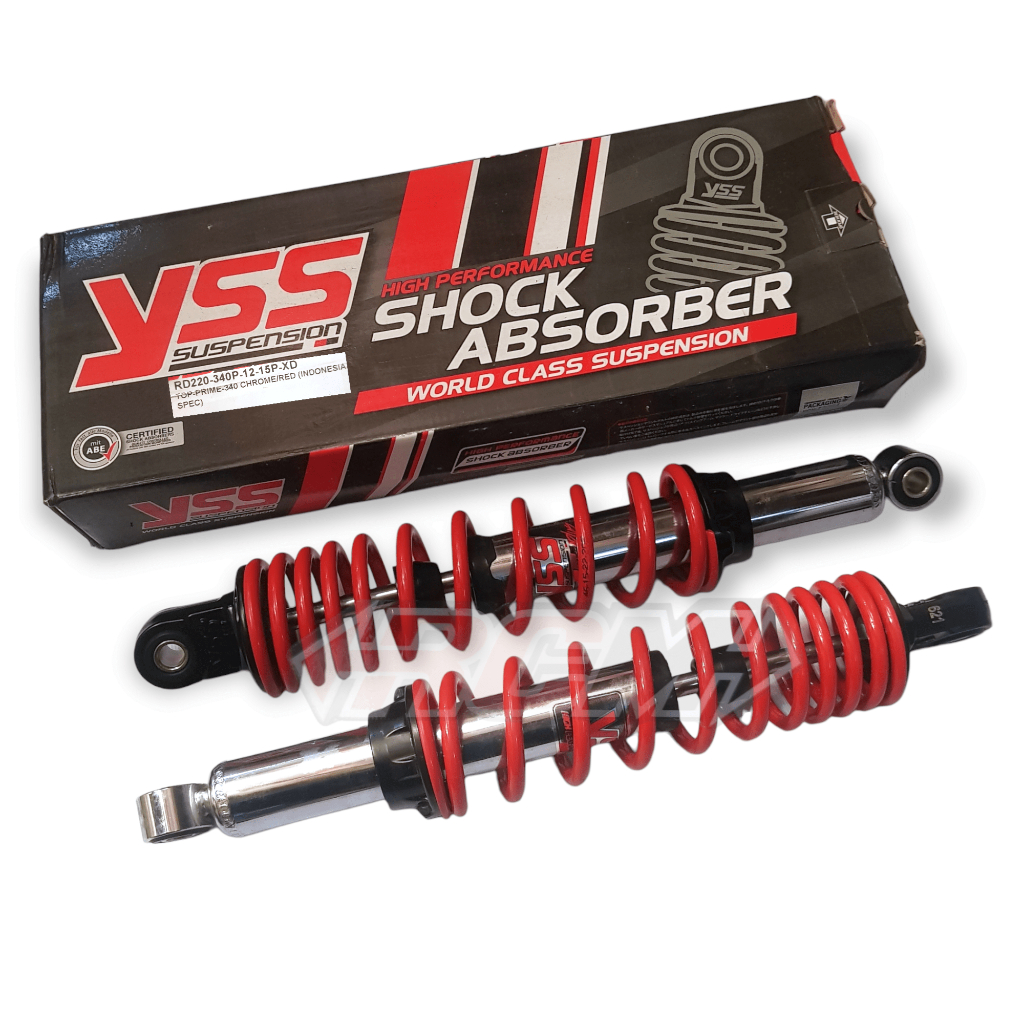 SUSPENSI SUSPENSION PEREDAM KEJUT ABSORBER SHOCKBREAKER SHOCK BREAKER SHOCK SKOK SOK BLK BLKG BELAKANG TOP PRIME 340MM 340 MM KUNING YELLOW HITAM BLACK DOF WHITE PUTIH RED MERAH CHROME RXK RX-KING RXKING SUPRA TIGER DLL ORI ORIGINAL YSS ASLI