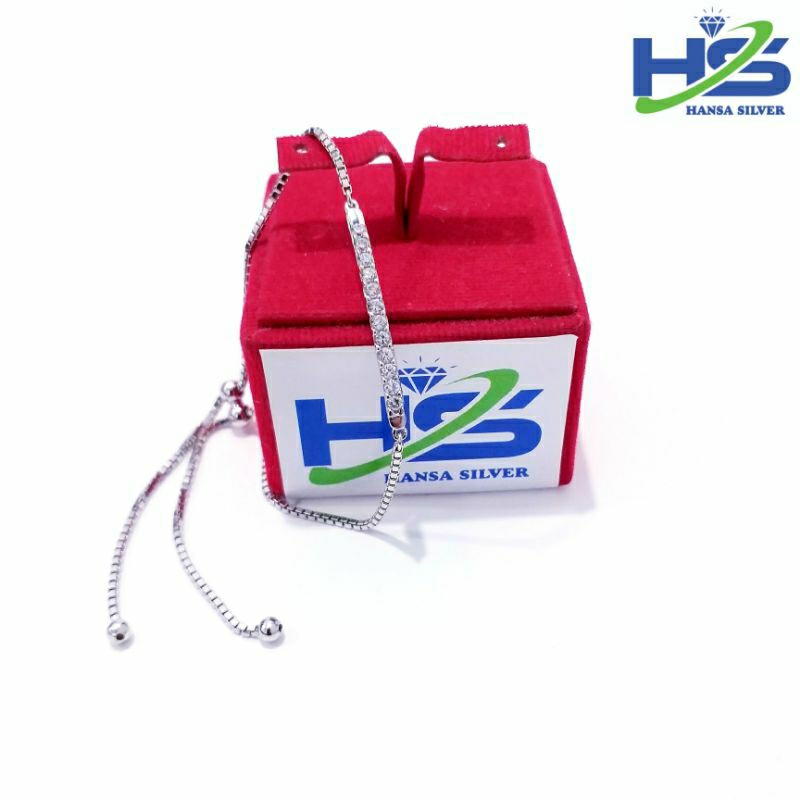 Gelang Perak Asli Silver 925 Lapis Emas Putih Model Serut Italy Permata Panjang - Gelang Perak