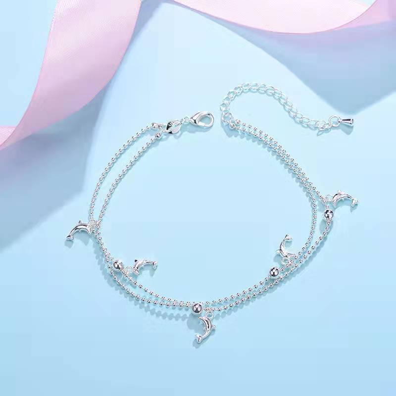 gelang kaki wanita cantik/ gelang kaki model lumba-lumba/gelang kaki 2 lapis lumba-lumba
