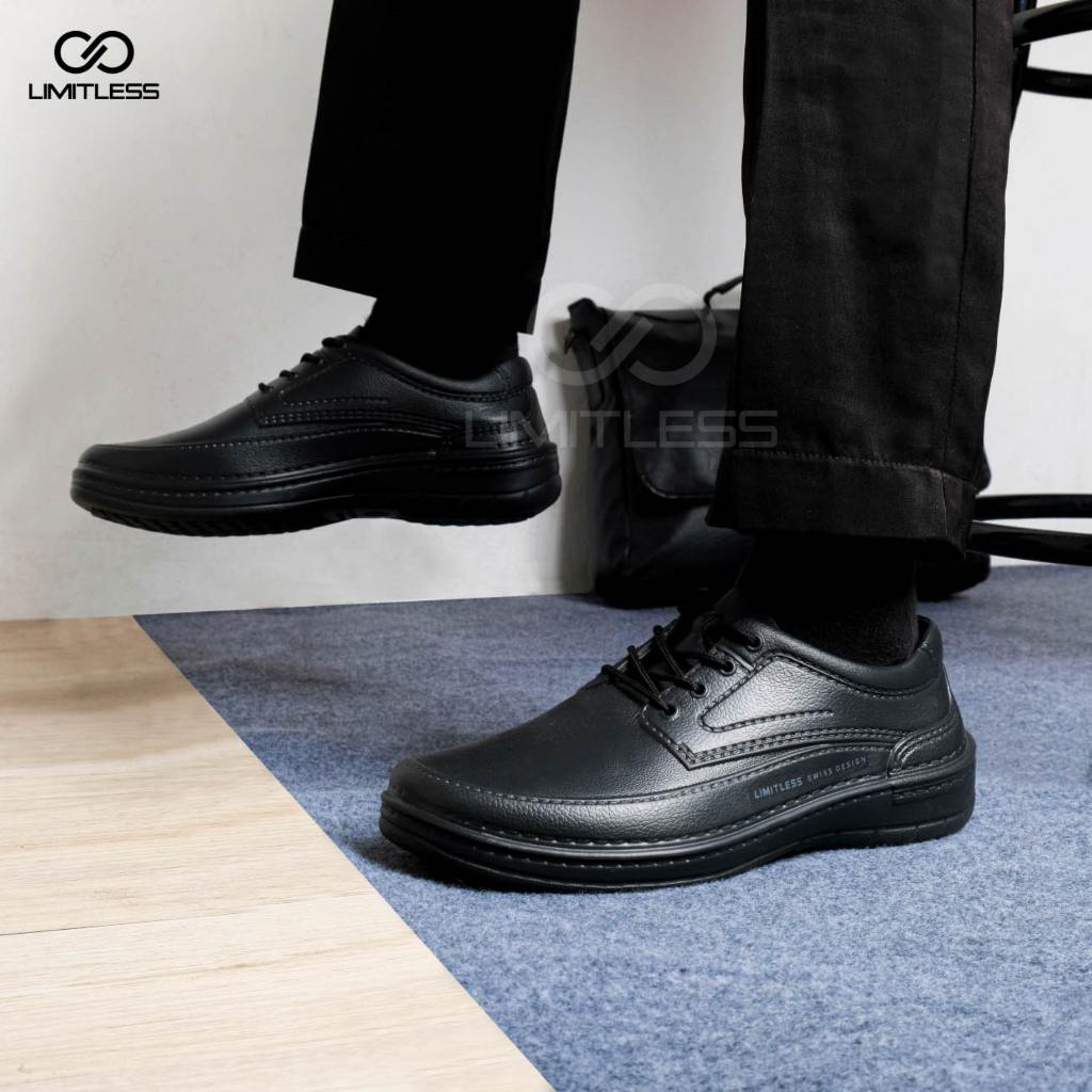 Sepatu Pantofel Pria Kerja Formal CRUZZ Full Black Premium Terbaru Tali Sepatu Cowok Fantofel Kantor Trendy