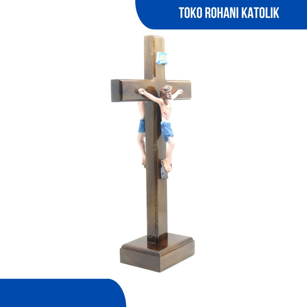 SALIB DUDU KATOLIK 30 CM (BOLAK-BALIK/ 2 SISI) / SALIB MEJA KATOLIK 2 SISI / SALIB YESUS