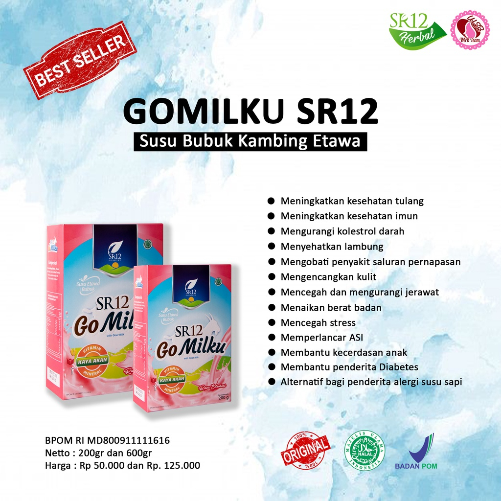 

Gomilku SR12 Susu Kambing Etawa Halal Rasa Stroberi - Strawberi, 200 gr