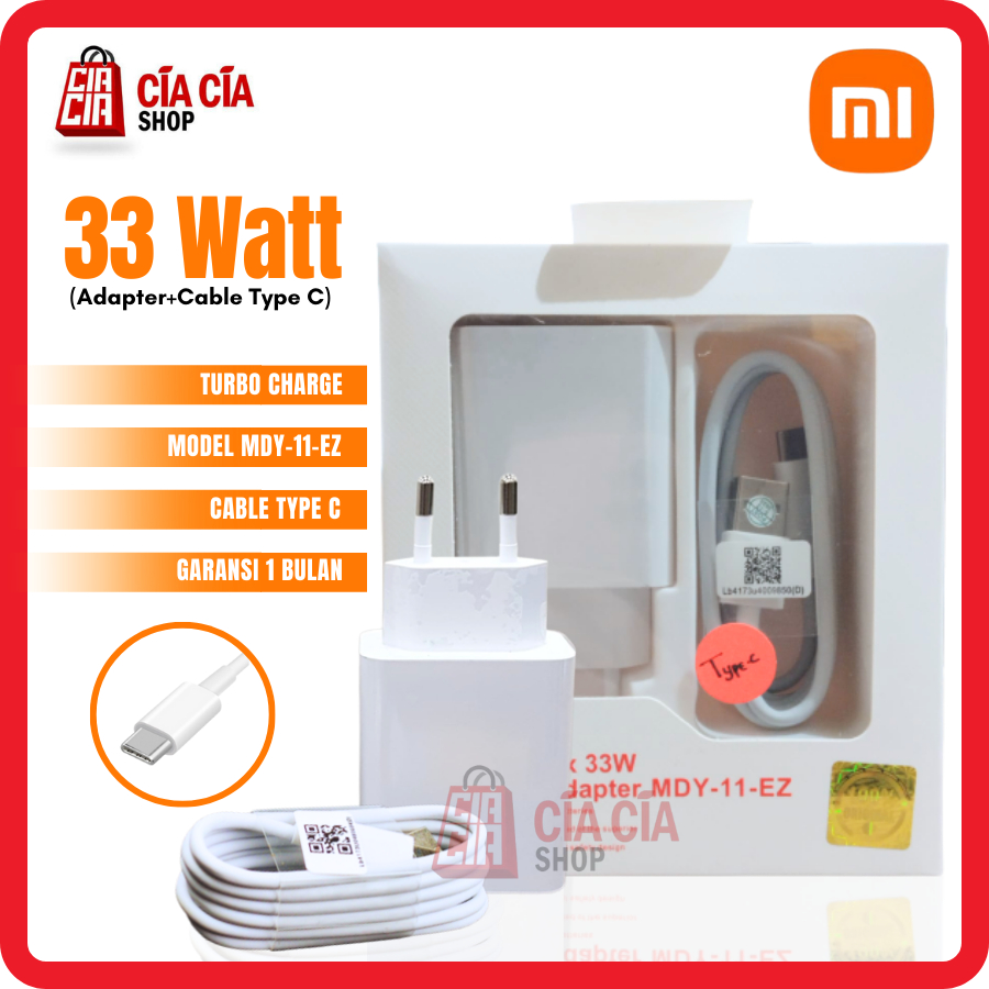 Charger Xiaomi 33W Turbo Charge 33 Watt Type C Xiaomi Redmi Note 9 10 Pro Poco F2 F3 Pro Mi10 Mi11