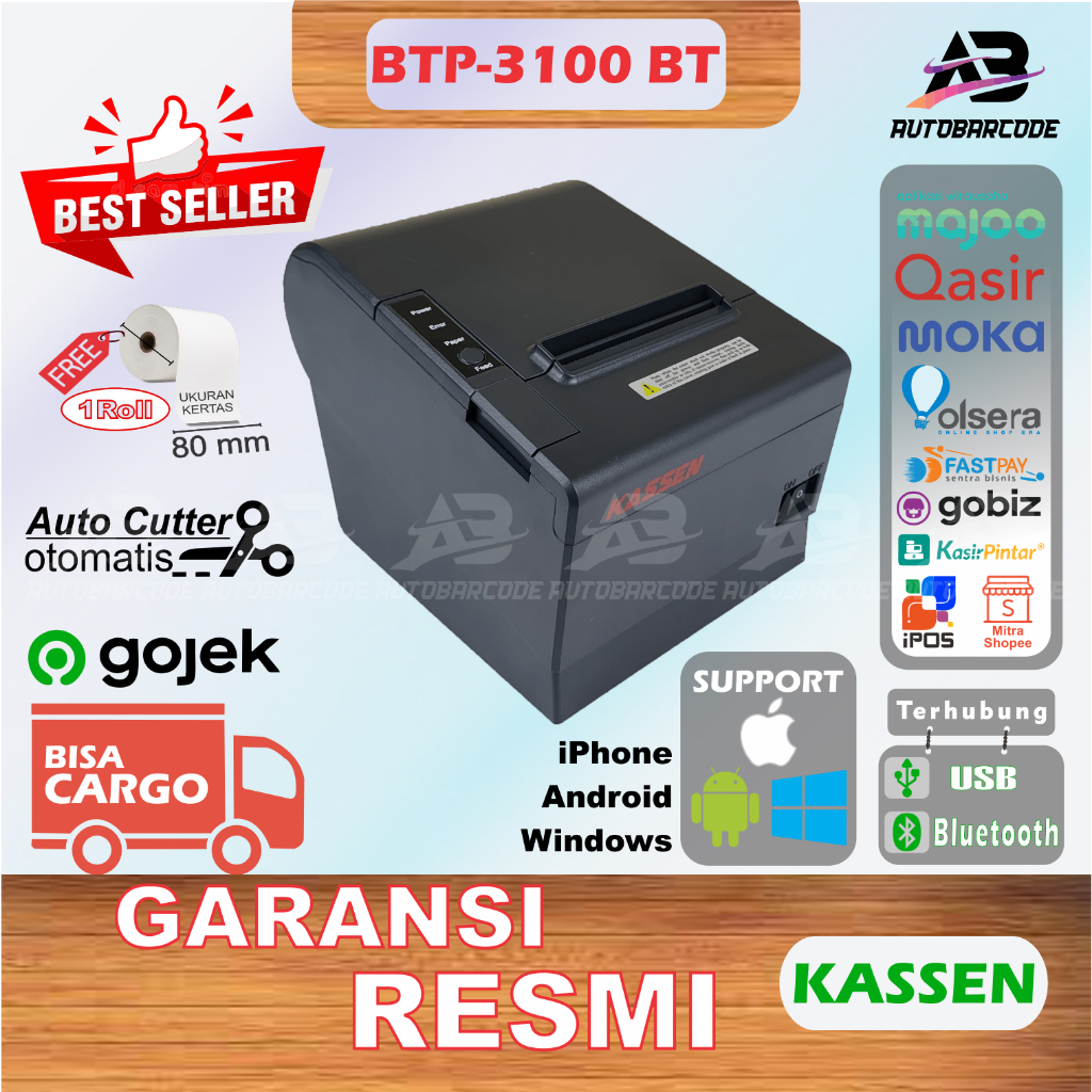 Printer Bluetooth Kassen BTP3100 Kertas Thermal 80MM Autocutter Pos Kasir Struk PPOB USB Ethernet LAN - BTP 3100 / BTP-3100