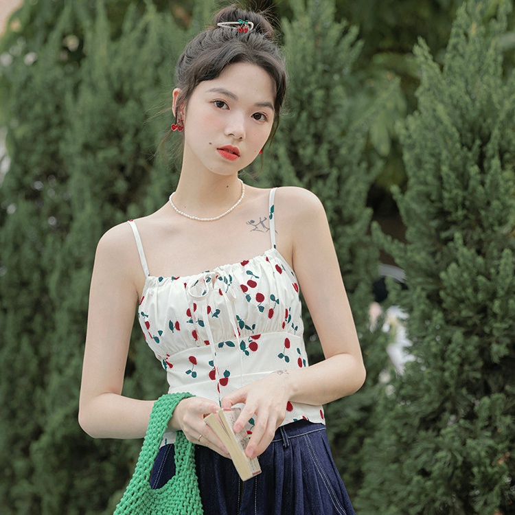 MOOGU ♡ Kamisol chiffon camisoles wanita korea polkadot / cherry print rompi