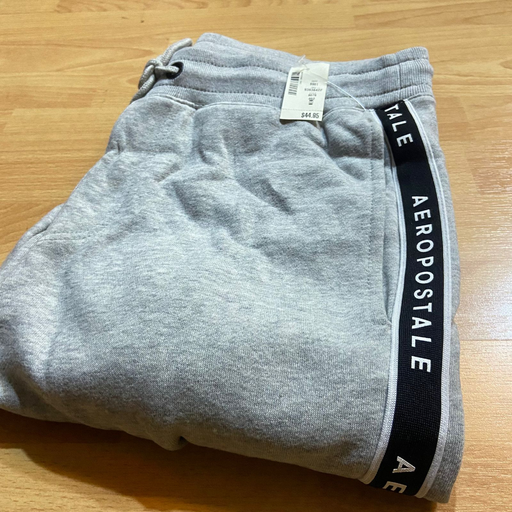 AEROPOSTALE Men Joggers Sweatpants Pria High Quality Fleece Original Cotton Grey Striped Hype