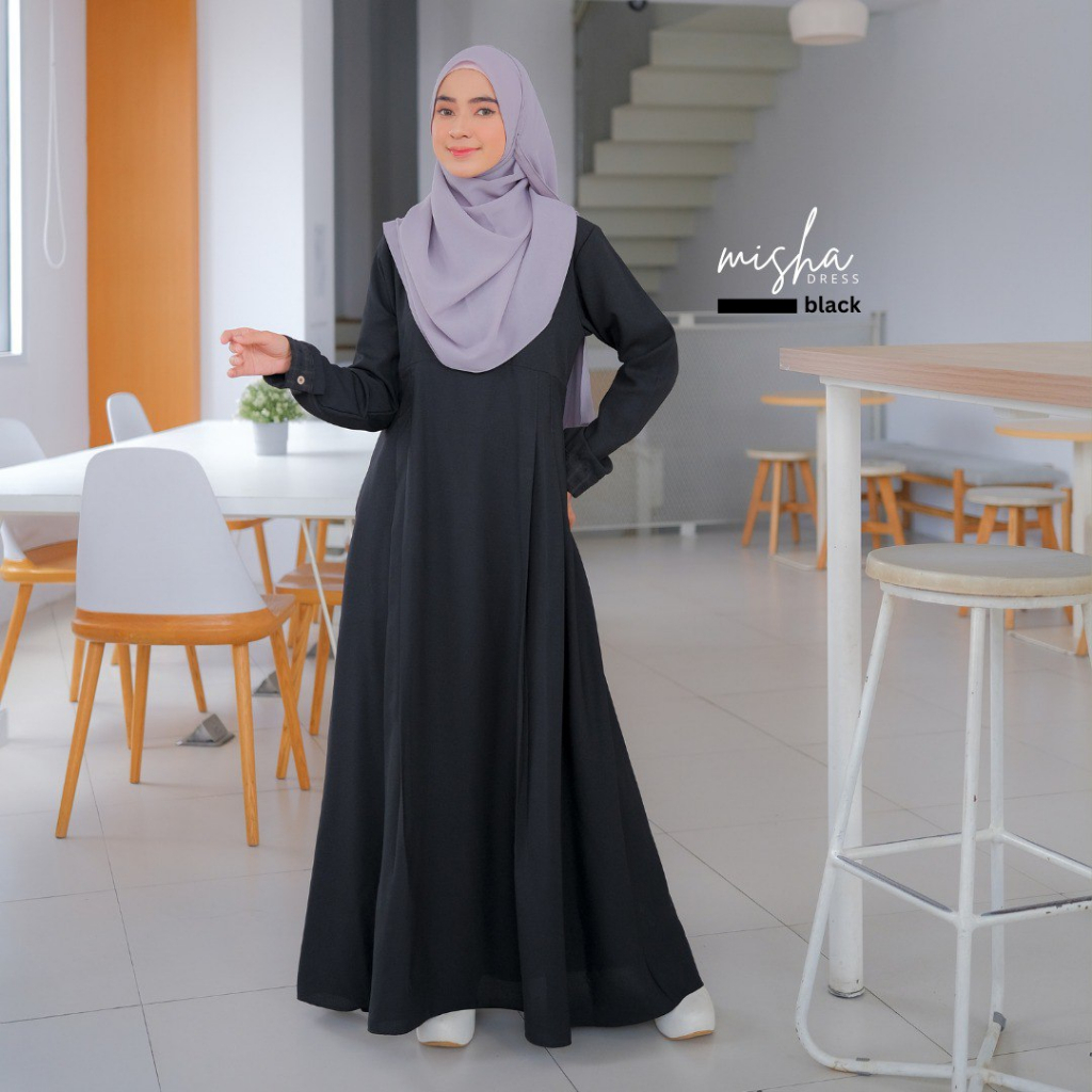 Riskirich Misha Gamis Muslimah Remaja Dewasa Kombinasi Outer Lepas Pasang Dress Kekinian 3in 1 Style