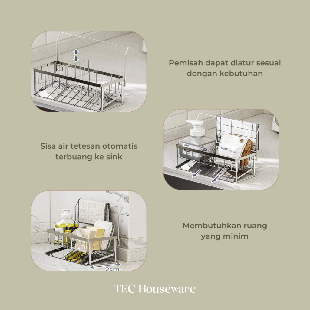 【TEC】OSA Rak Sabun Dapur Rak Sponge Cuci Piring Nordic Style Anti Karat Berkualitas Rak Serbaguna Rak Kamar Mandi