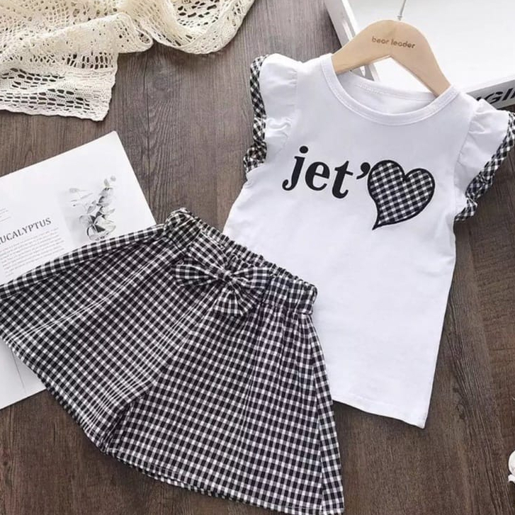 VS - SET RUFFLE TARTAN COMBINASI ANAK PEREMPUAN / SETELAN ANAK JET LOVE 1-4 TAHUN