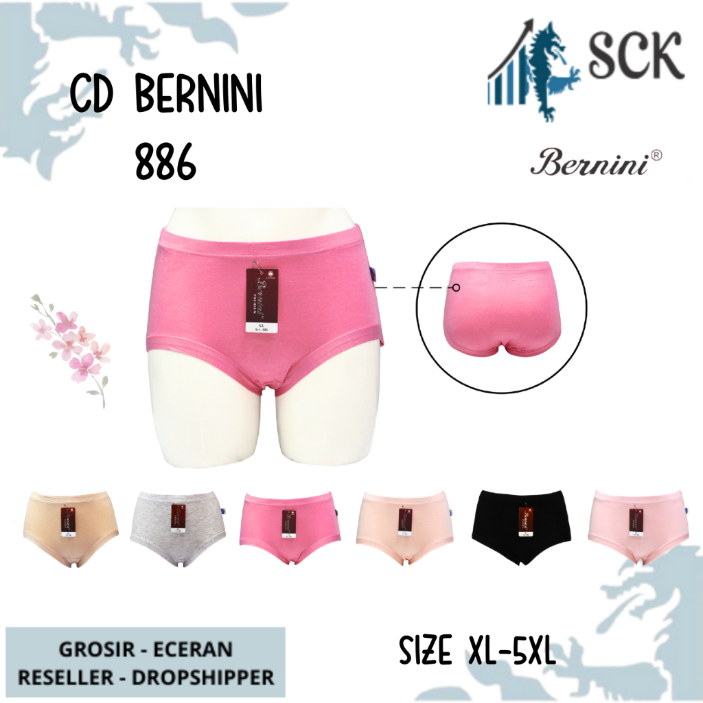 Celana Dalam BERNINI 886 ukuran JUMBO Katun Bamboo / CD Wanita Ukuran XL - 5XL /  Pakaian Dalam Seamless MID WAIST- sckmenwear GROSIR