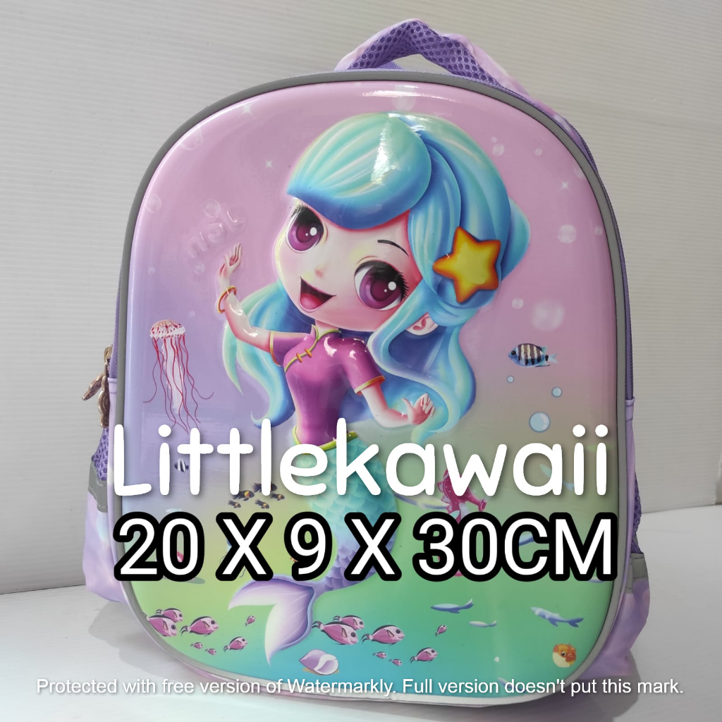 LK/Tas Ransel Sekolah Anak Perempuan Laki Laki Emboss Hardcase Mermaid Cute Dog Shine Bright Shoes M PAUD TK SD Import