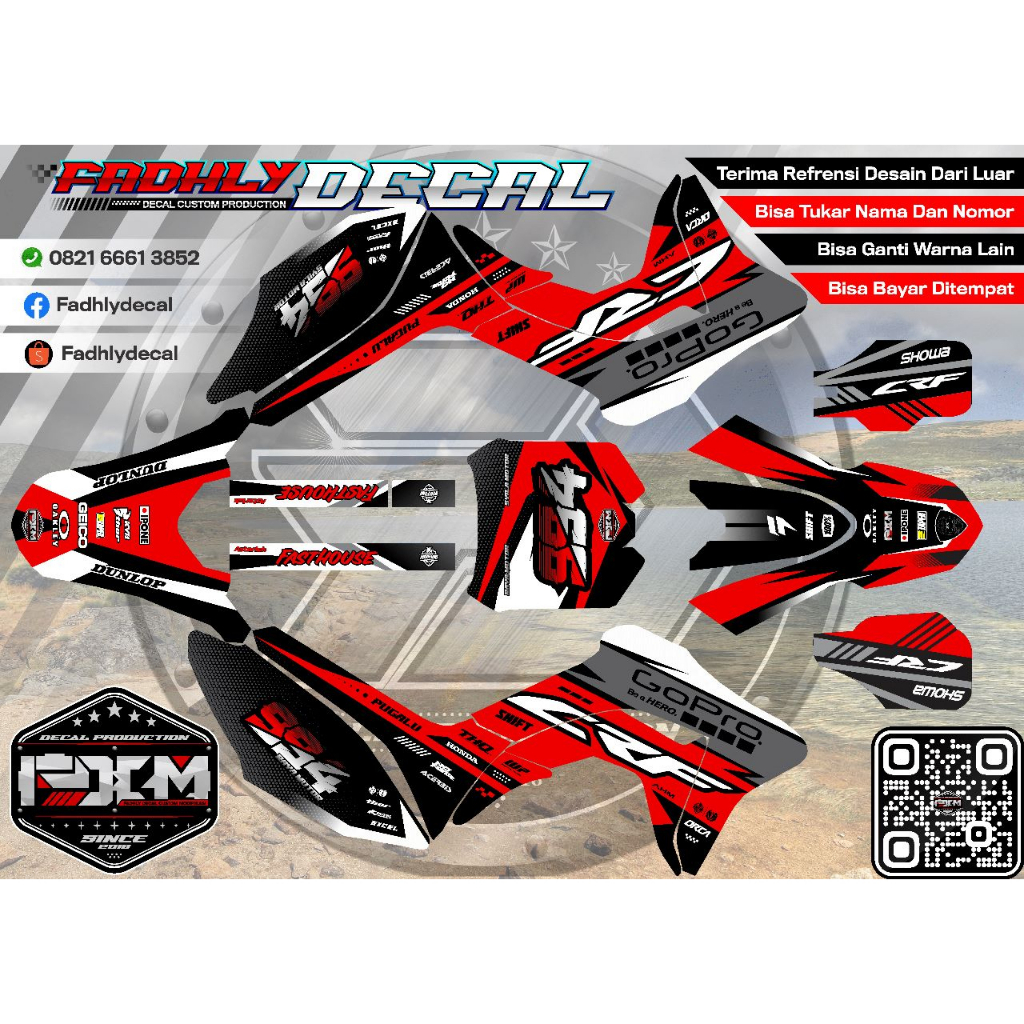 Decal STIKER CRF 150L FULLBODY MERAH Hitam Kombinasi Putih keren
