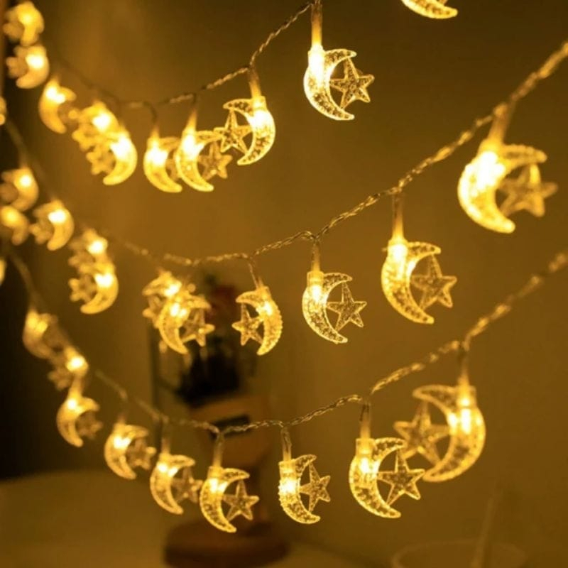 20 LED Bulan Bintang String Cahaya 10FT Ramadan Dekorasi EID Mubarak Dekorasi