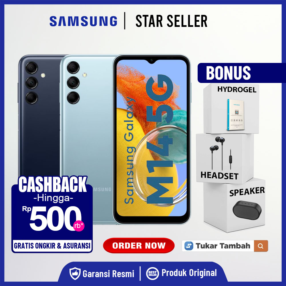 Samsung Galaxy M14 5G l Samsung A14 4G 6/128GB 6GB 128GB Garansi Resmi Not A52S A32 A23 A24 A33 A34 A53 A54 A73 A03S A04 A04S A04E A14 A03 CORE M12 M22 M23 M32 M33 M53 A7 LITE A8