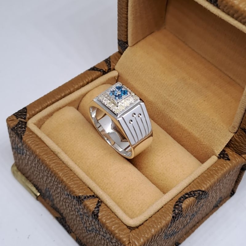 Cincin Berlian Pria Batu Blue Tovaz Silver