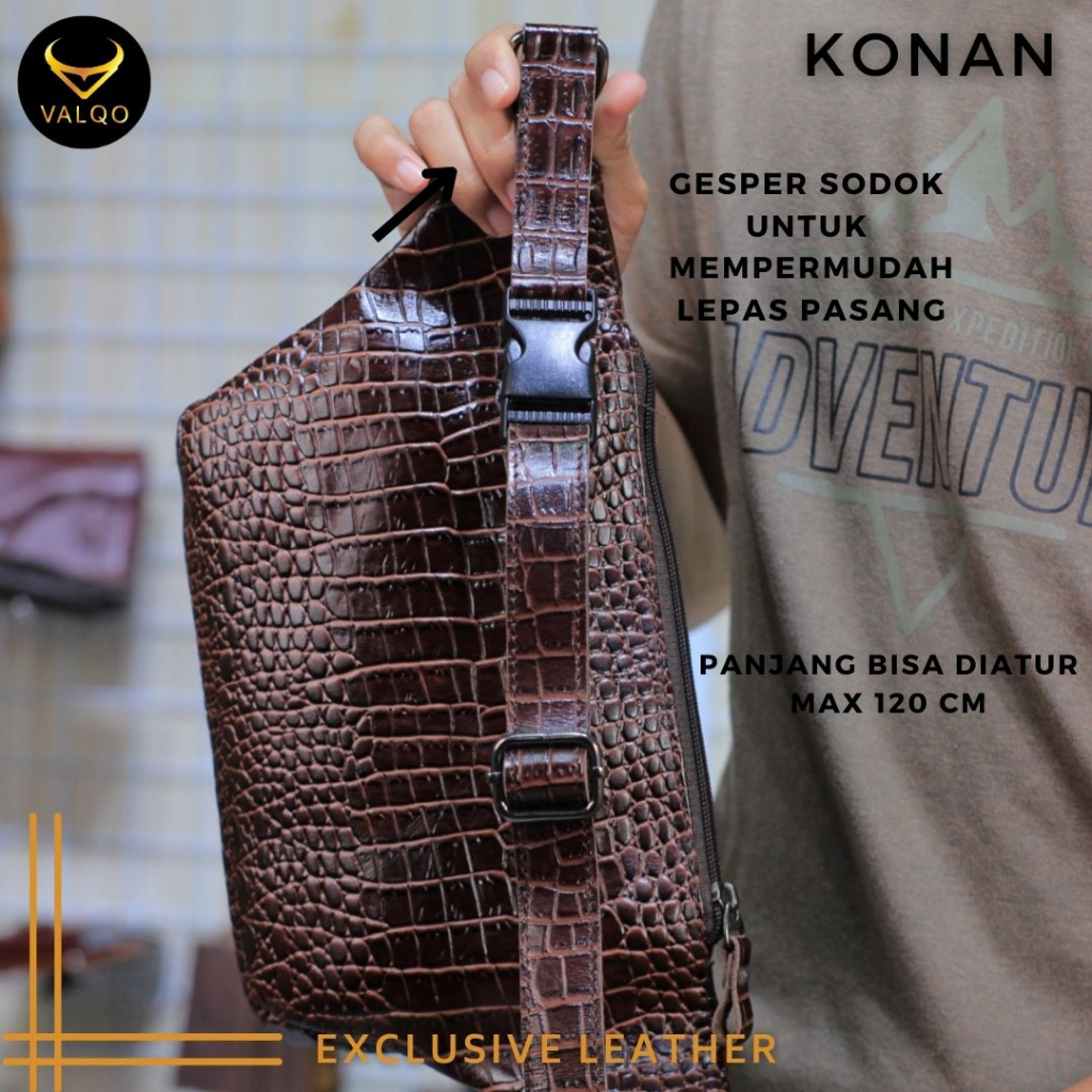 [VALQO] KONAN BY Tas kulit sapi Waist Bag Tas Sling bag Kulit Pria Cowok Cewek Wanita