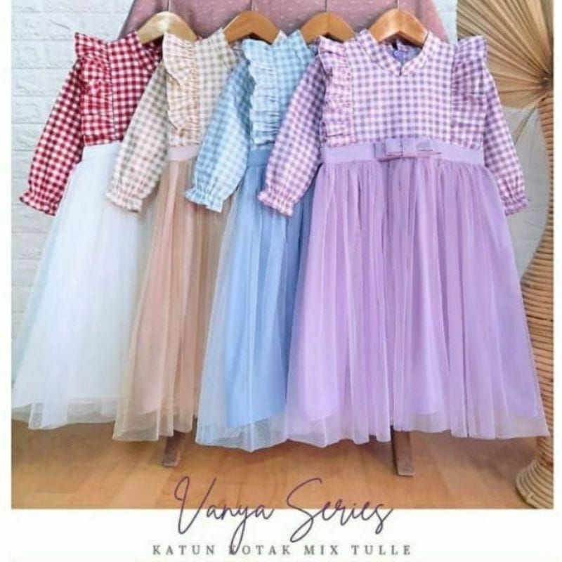 [1-5th] READY STOCK GAMIS TUTU PRINCESS ANAK VANYA 1 2 3 4 5 TAHUN MATT KATUN KOTAK MIX TILE / BAJU GAMIS LEBARAN ANAK PEREMPUAN PREMIUM VANYA / GAMIS ANAK TUTU VANYA