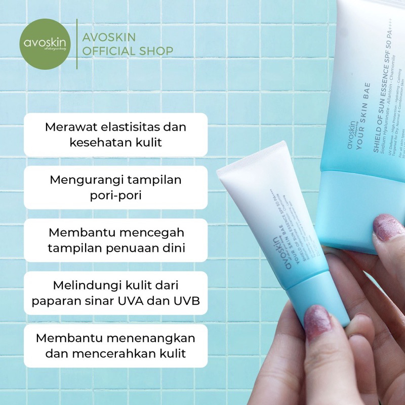 Avoskin Your Skin Bae Shield of Sun Essence SPF 50 PA++++ Sunscreen Sunblock Original BPOM COD Sun Screen