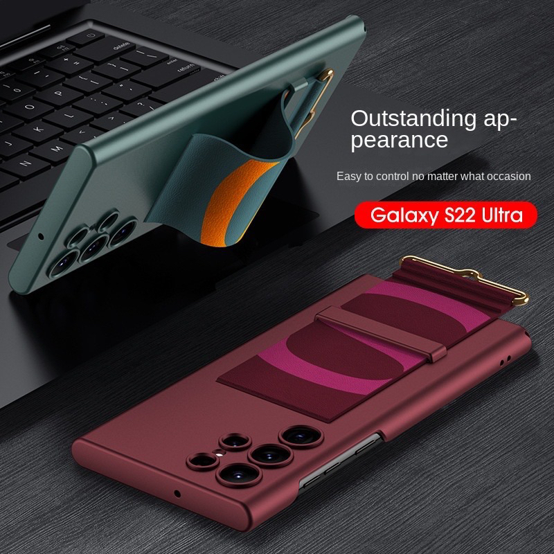 Samsung Galaxy S23 Ultra - S22 Ultra GKK Wrist Band Strap Series Kick Stand Premium Thin Case