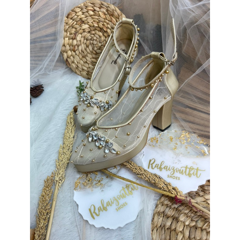 sepatu wedding mingka gold tali platform 9cm