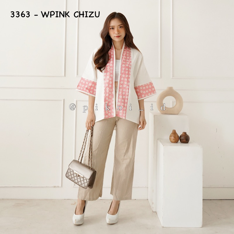 Cardigan batik wanita modern katun linen polosan / Outer etnik wanita simple lengan panjang 241 caro