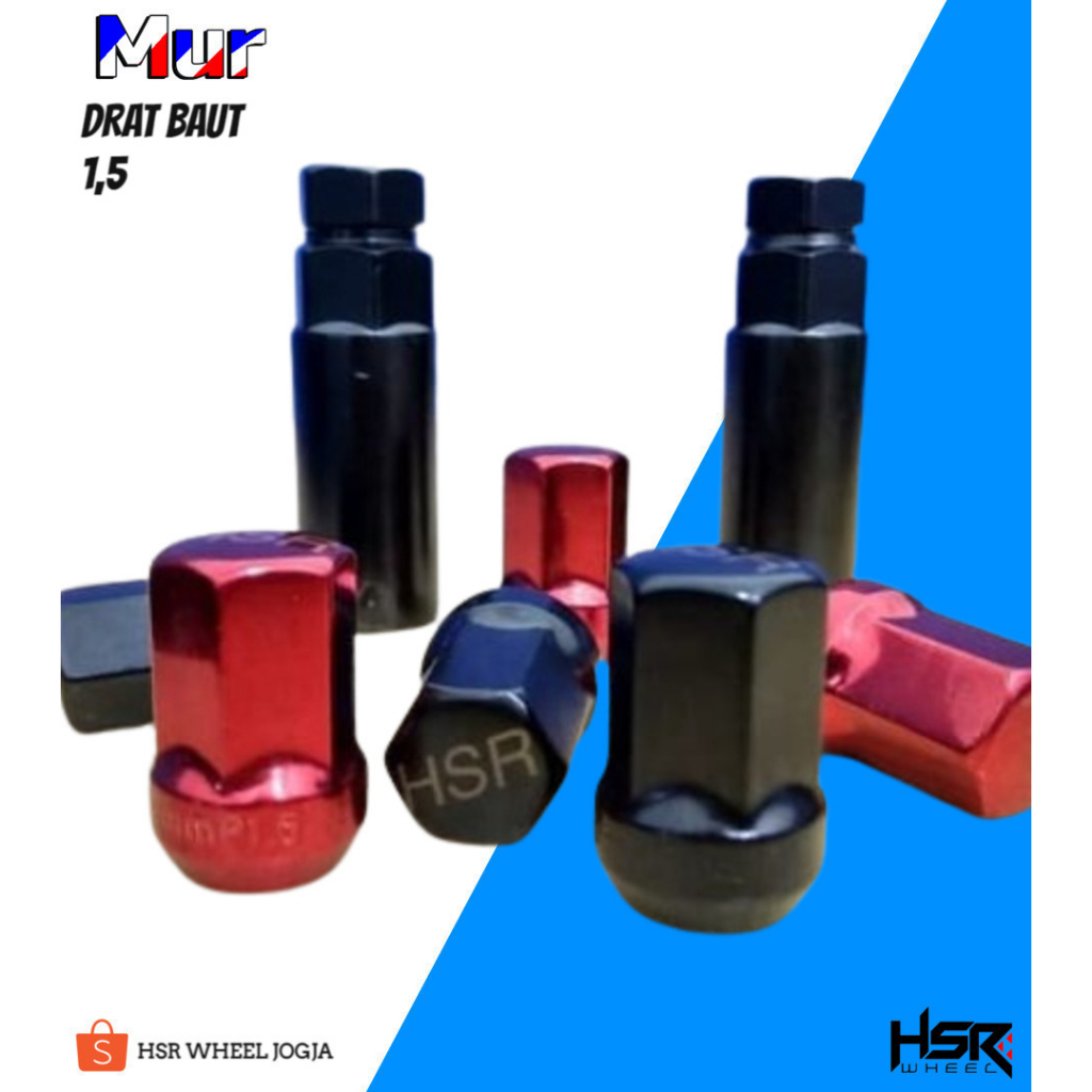 Lugnut Mur Roda HSR Baut Roda Variasi Brio Jazz Agya Calya Avanza Xenia Drat 1,5 Black/Red