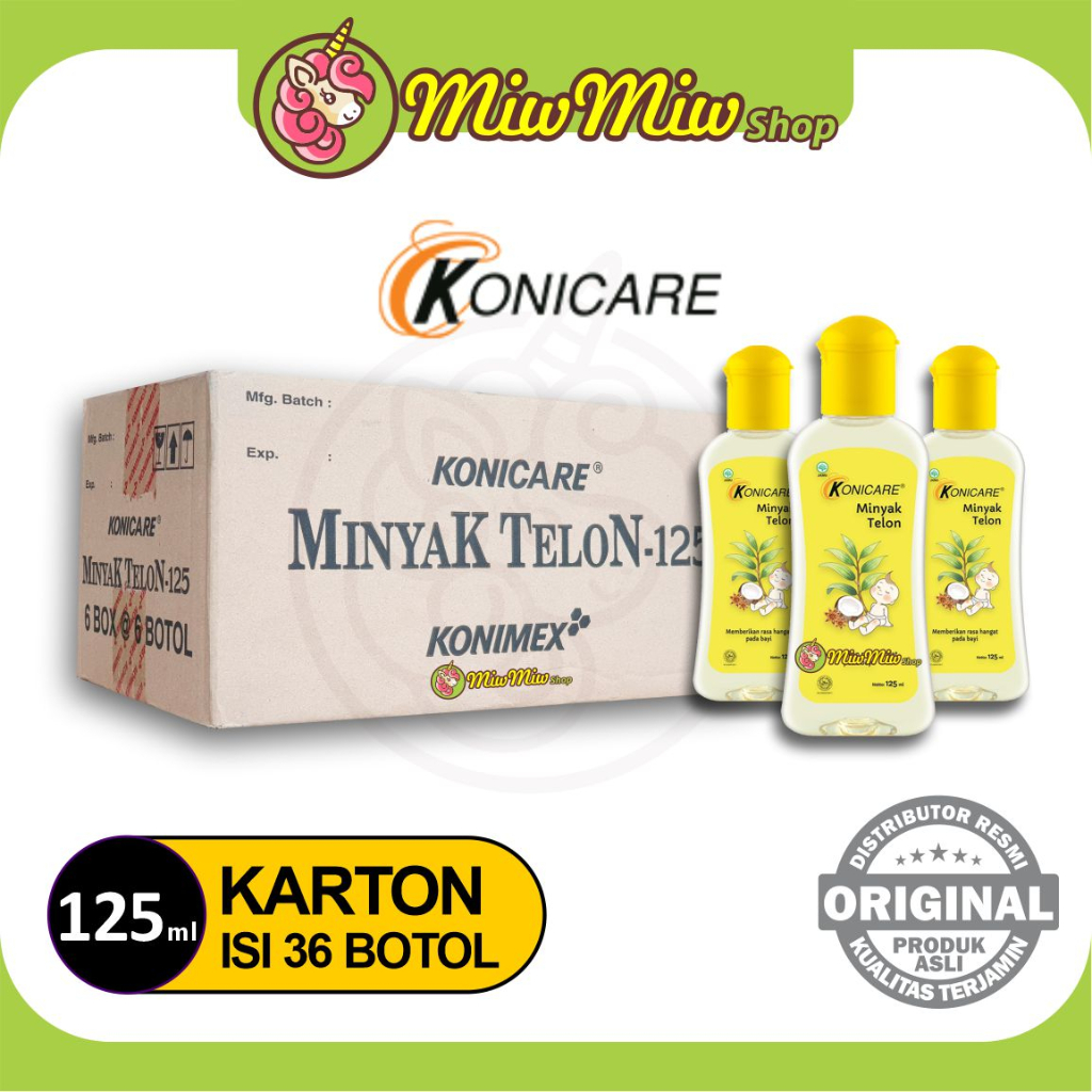 KONICARE Minyak Telon 125 ml (Tutup Kuning) - Grosir Karton isi 36 Botol