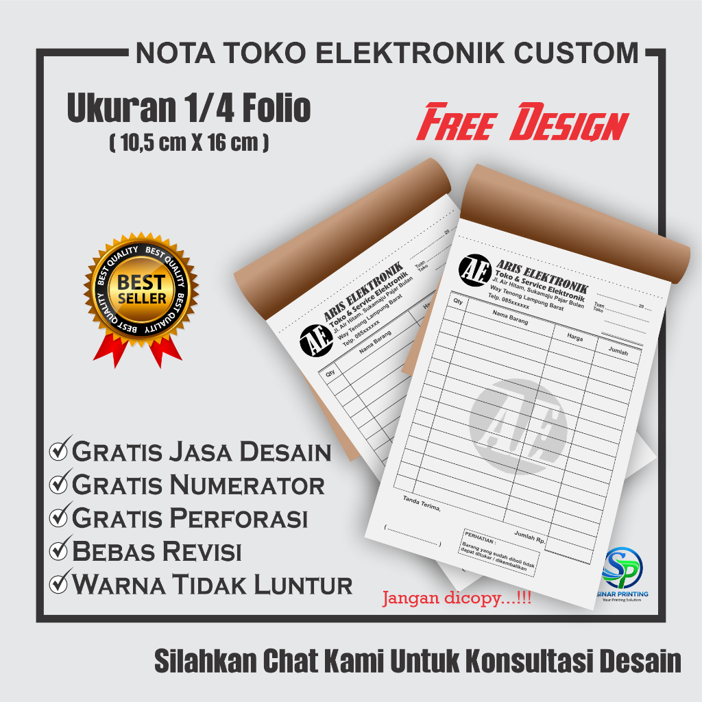 NOTA TOKO ELEKTRONIK CUSTOM 1PLY 2PLY - CETAK NOTA CUSTOM MURAH - DESAIN BEBAS - FREE DESAIN