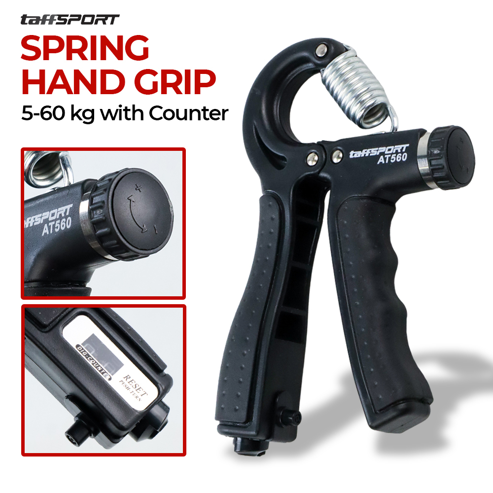 TaffSPORT Spring Hand Grip Finger Power Exercise 5-60 kg with Counter - AT560 - Black