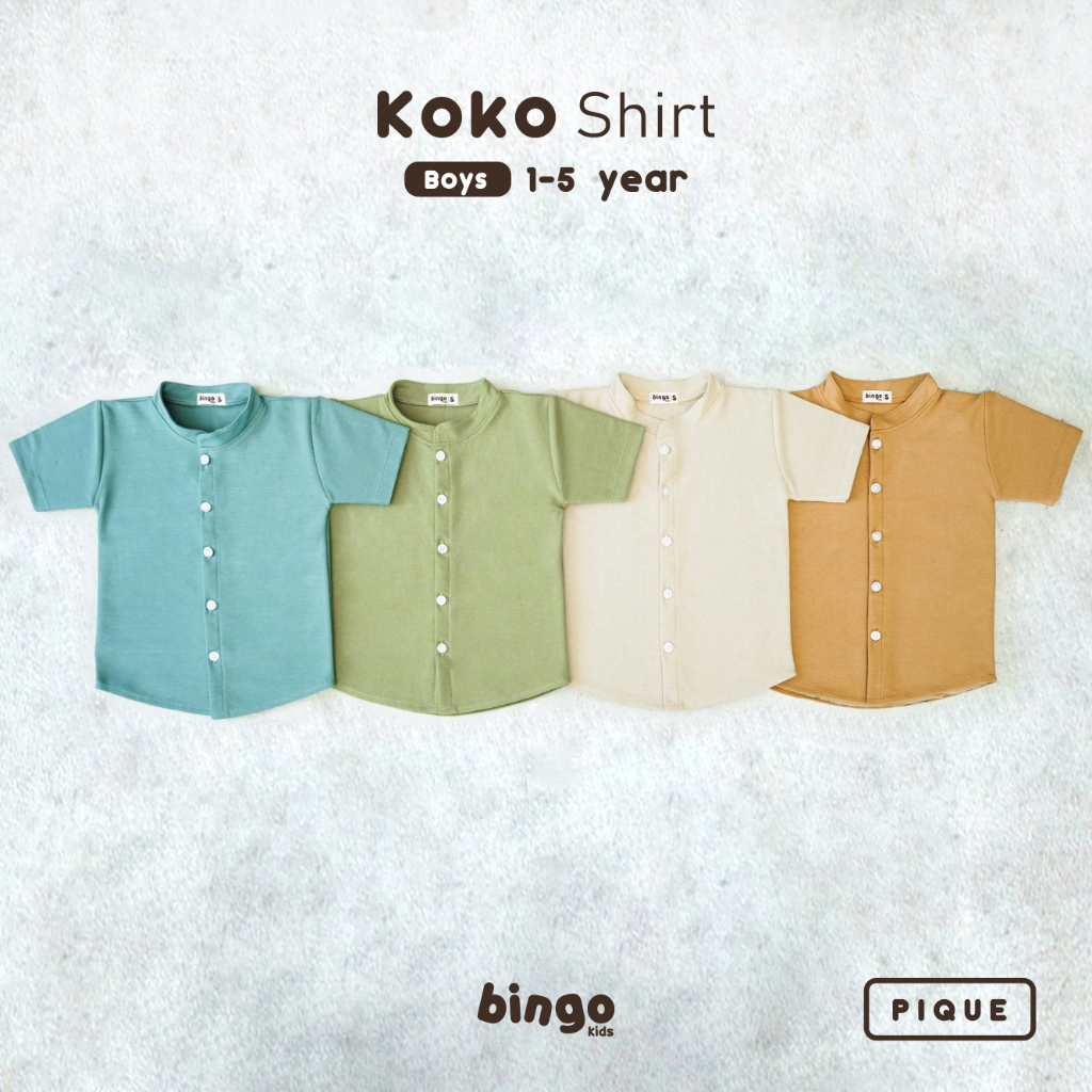 BINGOKIDS | KOKO SHIRT / Koko Pique Anak Balita Batita / Shanghai Shirt 1-5 Tahun Anak Laki Katun Pique Premium Earth Tone Tosca Green Coklat Cinnamon Beige Cream Krem