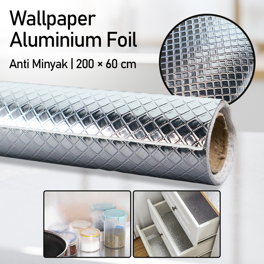 Wallpaper Aluminium Foil Anti Minyak Grid 200x60 cm - CFT3 - Silver