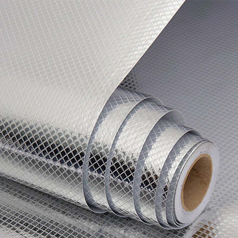 Wallpaper Aluminium Foil Anti Minyak Grid 200x60 cm - CFT3 - Silver