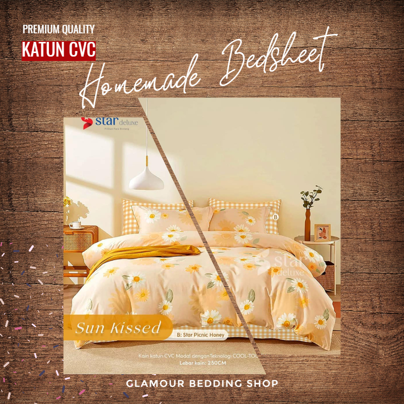 Sprei KING 200x180 Kain Katun CVC Katun Lokal Homemade Sprei Motif By STAR Deluxe