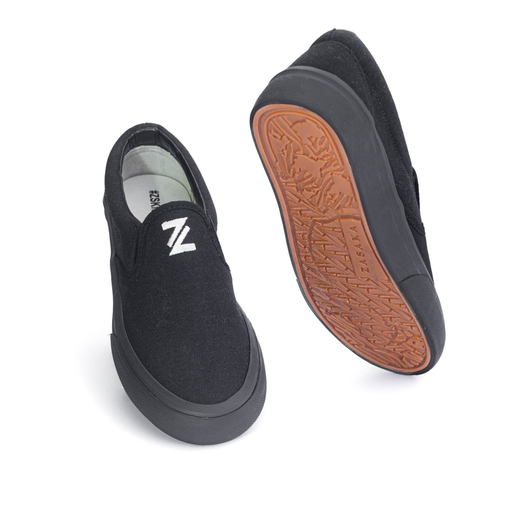 Sepatu Zasaka - Slip On Junction Full Black pria dan wanita original