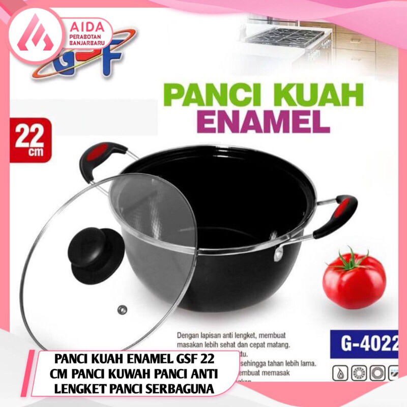 PANCI KUAH ENAMEL GSF 22 CM PANCI KUWAH PANCI ANTI LENGKET PANCI SERBAGUNA PANCI ENAMEL TUTUP KACA 2