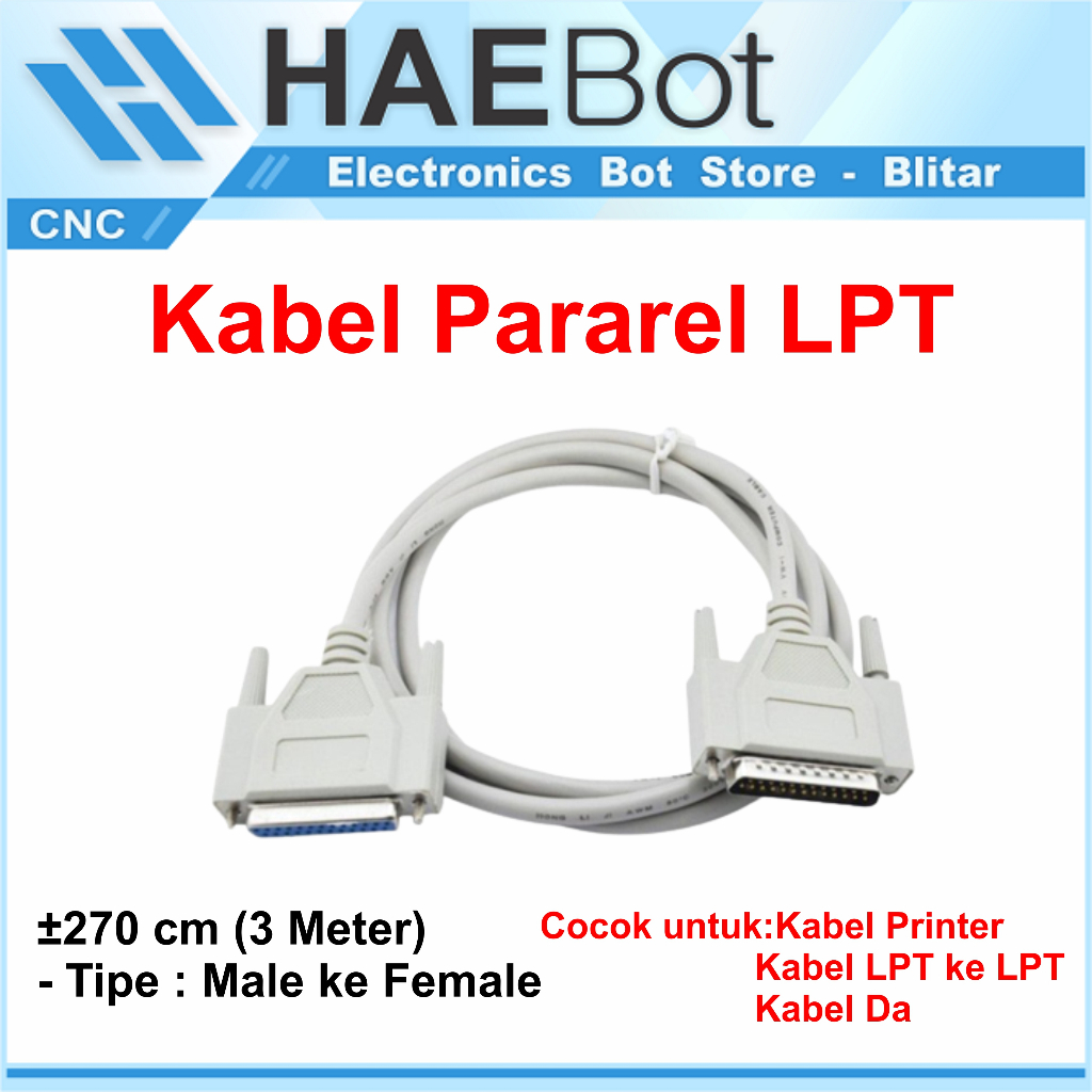 [HAEBOT] Kabel Data Printer Pararel Mach3 LPT DB25 Male Female 3 meter 3m Breakout CNC Konektor Cable