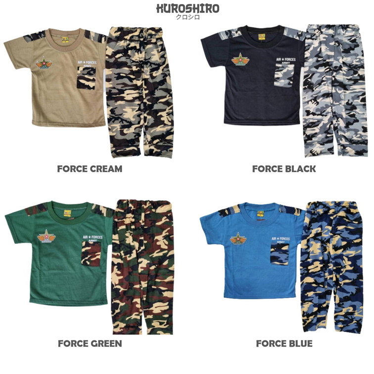 KUROSHIRO - Setelan Baju Anak Laki Laki 1-9 Tahun Army Force Kaos Kuroshiro