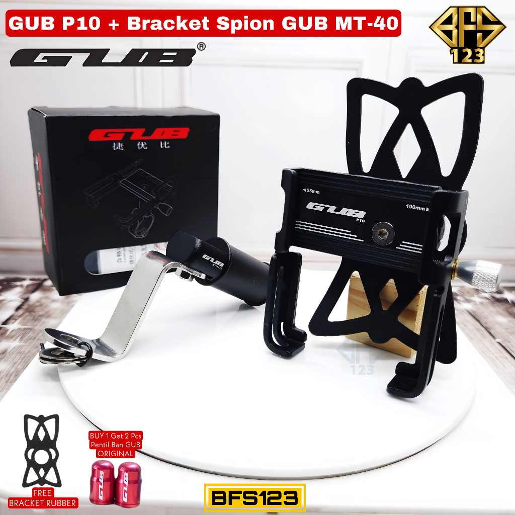 PHONE HOLDER GUB P10 Original Holder Handphone Dudukan Ponsel Aluminium Aloy Free Tutup Pentil Ban GUB 2 Pcs