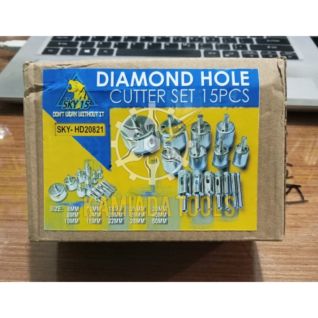 Matat Bor Kaca Set 15 pcs SKY/Diamond Hole Cutter Set 15pcs SKY/Hole Saw Kaca Set 15pcs SKY