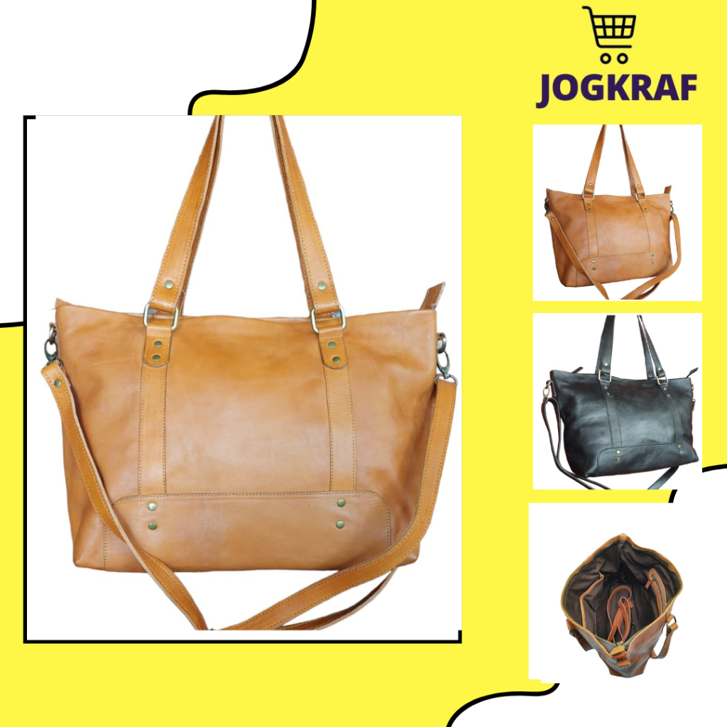 Lins Tas Tote Bag Wanita Kulit Asli Resleting Anggun