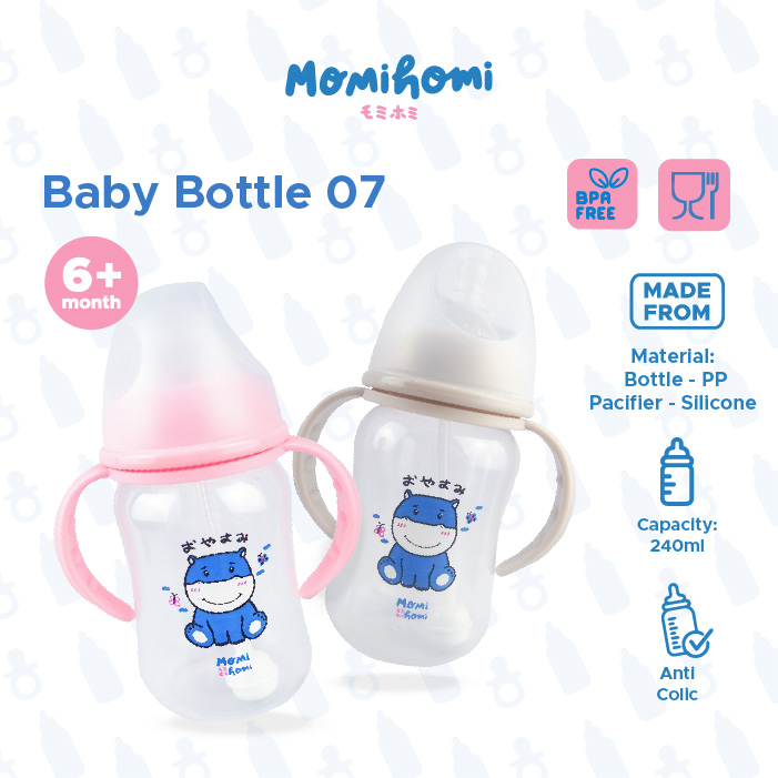 MOMI HOMI Botol Dot Susu Bayi 07 240ml Dan 320ml  Handle Cartoon series BPA-free anti colic Tahan Panas Dot Minum Bayi Anak