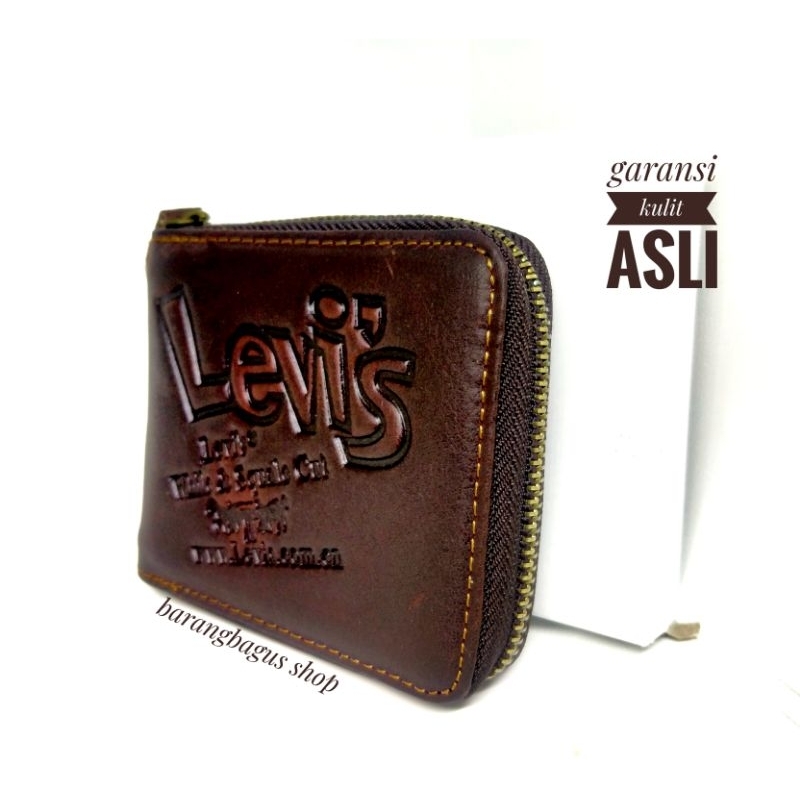 Dompet Import kulit asli pria wanita Levis model Seleting resleting putar