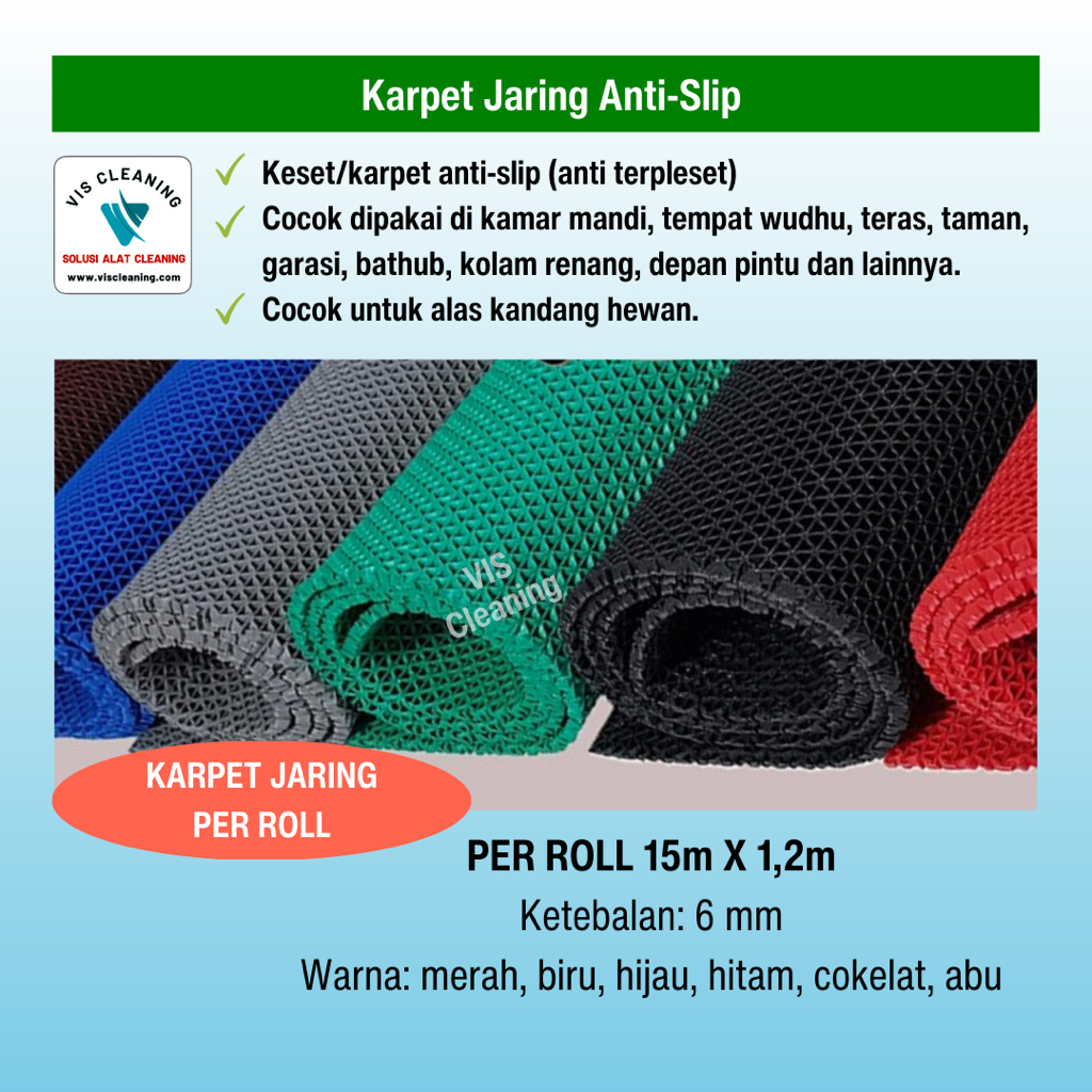 Karpet Jaring Anti - Slip Bahan PVC (Per Roll 15m X 1,2m) Keset Musholla Alas Kolam Renang Kamar Mandi Anti Licin