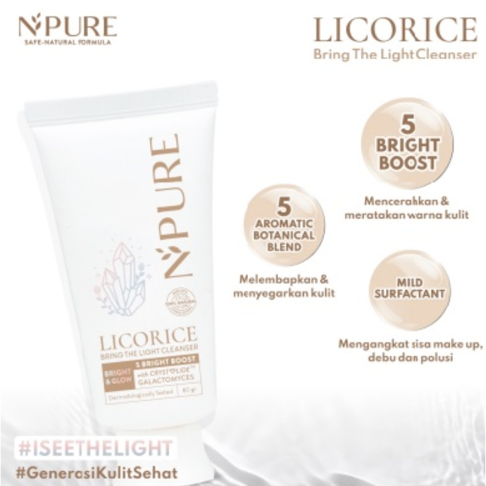 NPURE licorice facial wash bring the light cleanser boost bright face wash sabun cuci muka pembersih wajah perawatan wajah kecantikan wanita perempuan cewe cewek cowo cowok