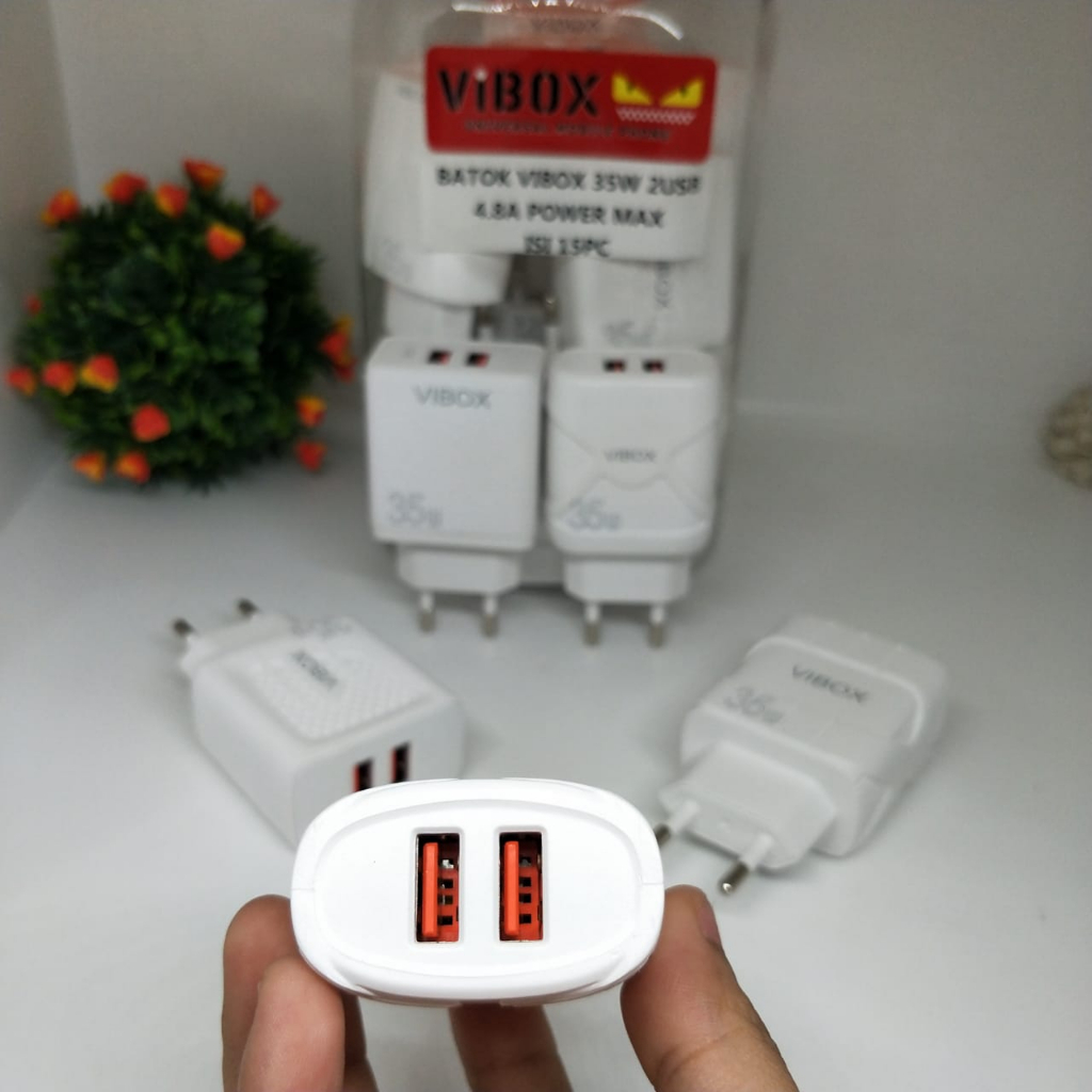 Adapter Charger Vibox 35W Kepala Charger Casan fast charging 2usb 1toples 15pcs