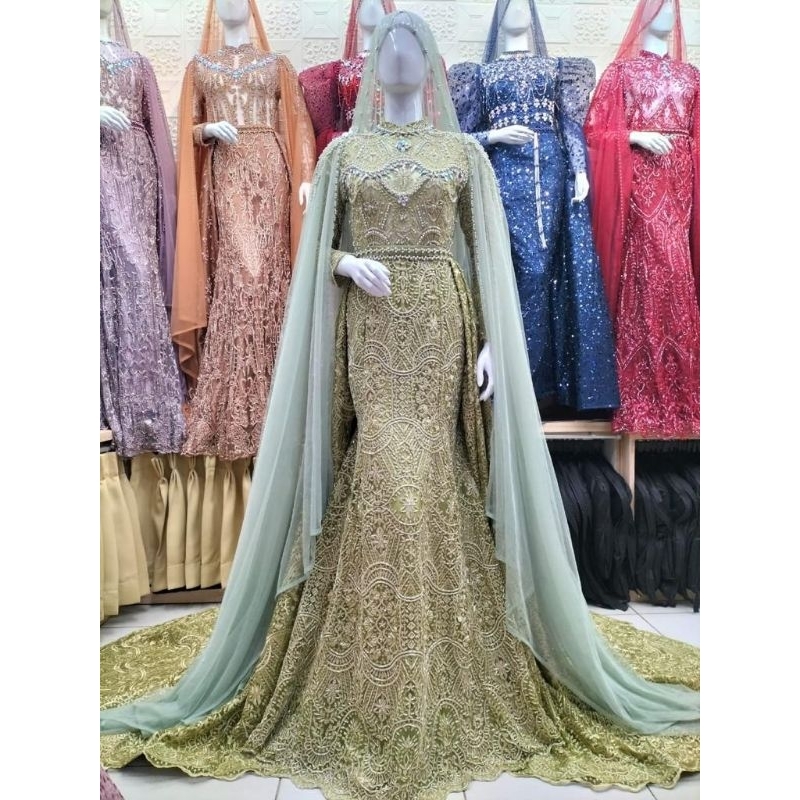 GAUN PENGANTEN BALERO DUYUNG | GAUN JUBAH|BAJU WEDDING BEREKOR | GAUN MEWAH  FUL PAYET |/SLIM DRESS