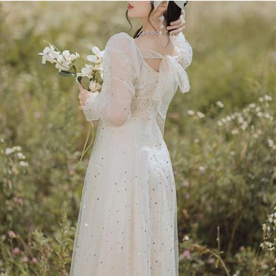 dress wanita brukat panjang / dress wanita brukat warna putih / dress satin wanita putih panjang / d