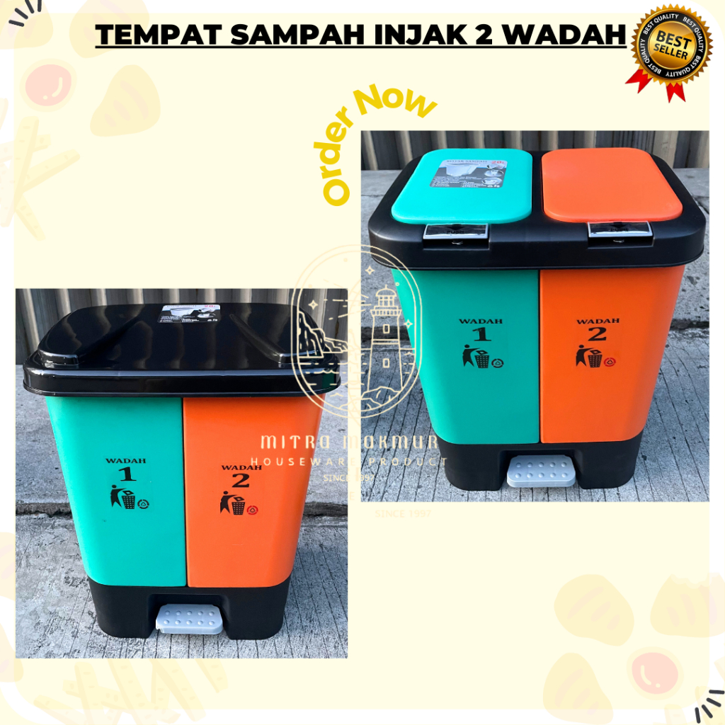 SALE!! TEMPAT SAMPAH INJAK 2 WADAH 20 LITER TEMPAT SAMPAH MEDIS MPW ORGANI DAN NON ORGANIK